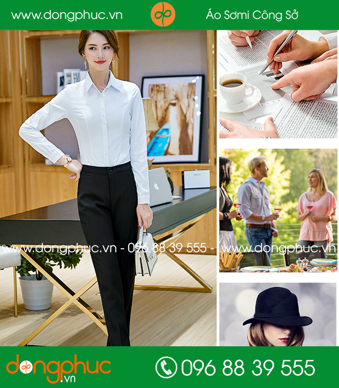 Đồng phục áo sơ mi màu xanh dương quần đen